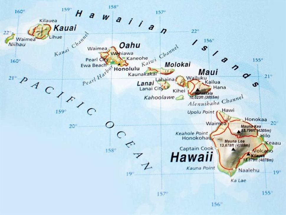 Hlavné Havajské ostrovy. Zdroj: http://maphawaii.blogspot.com
