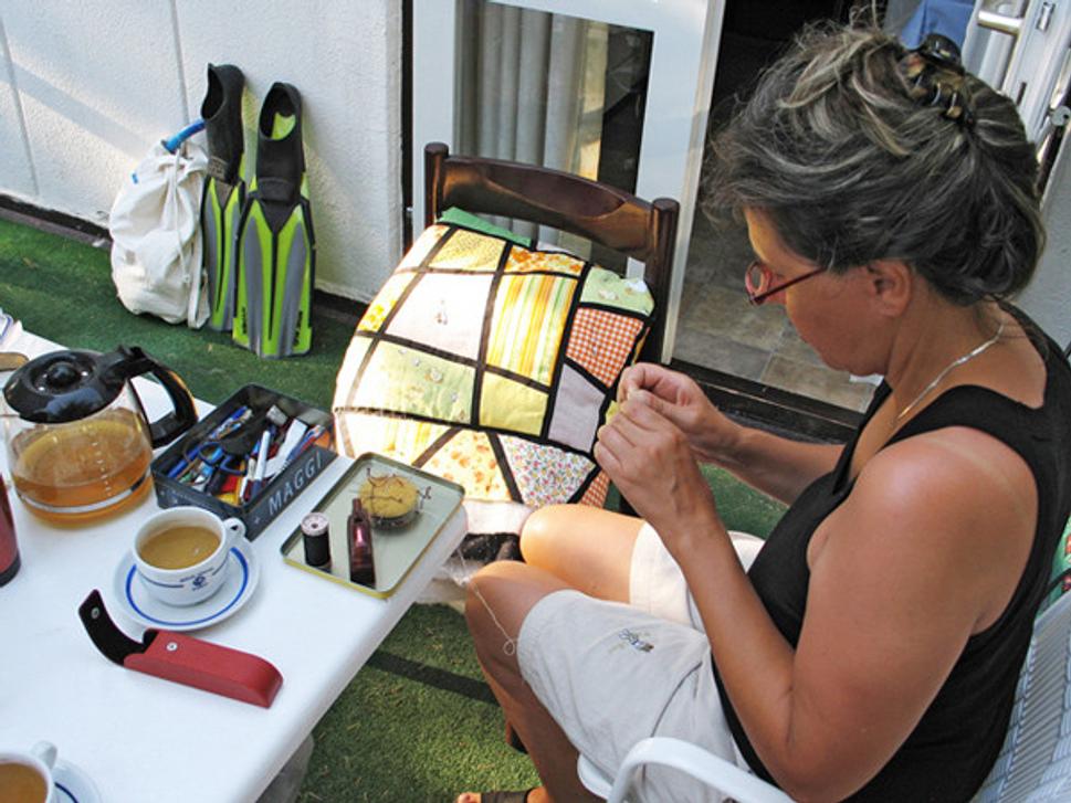 šitie patchworku a potápačský výstroj na šnorchlovanie