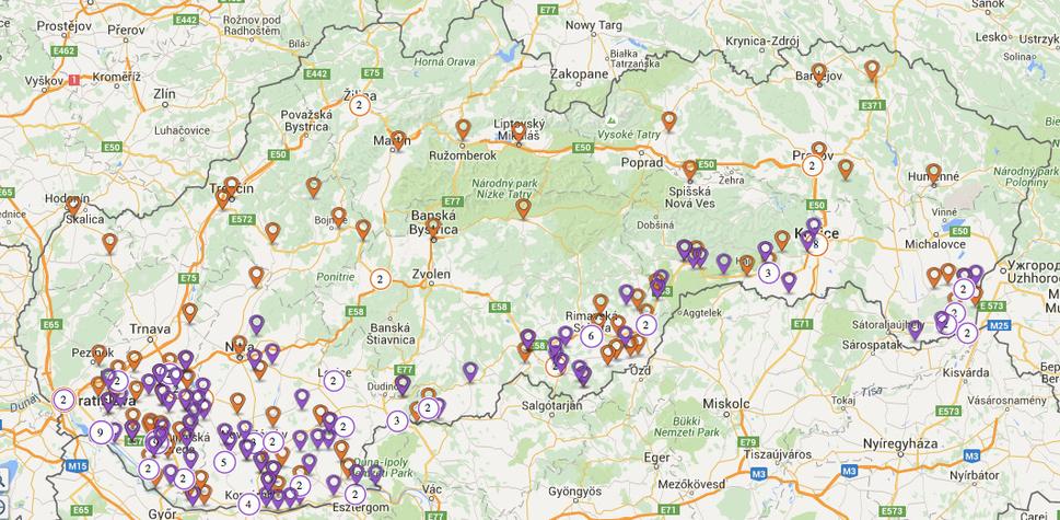 Mapa kandidátov zo strany Most-Híd a zo Strany maďarskej koalície (SMK)