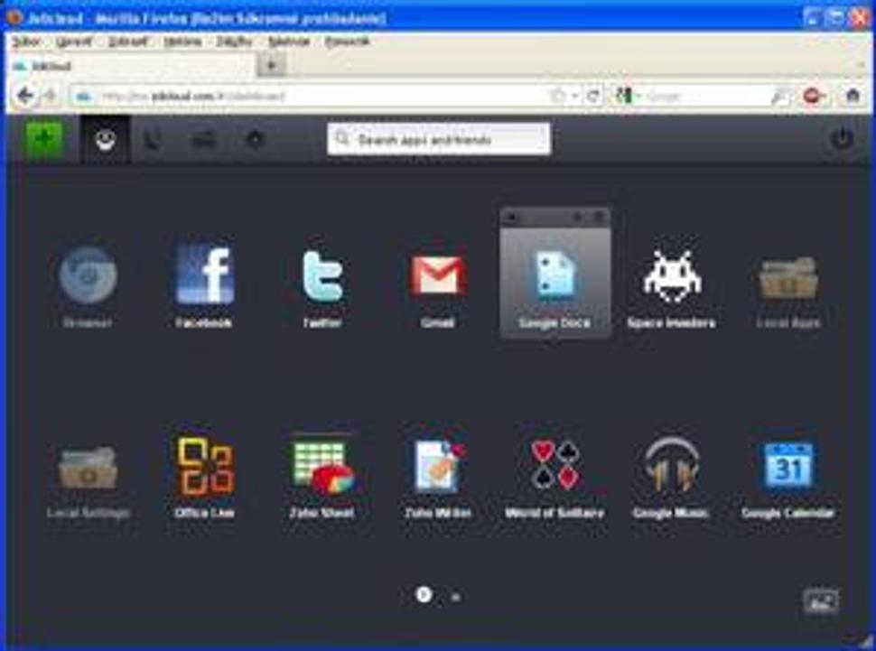 Pohľad na plochu prostredia Jolicloud v prehliadači Firefox