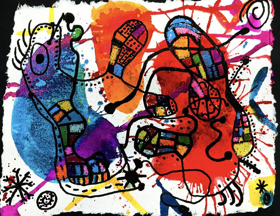 • Joan Miró i Ferrà: bez názvu (kombinovaná technika), nedatované. •