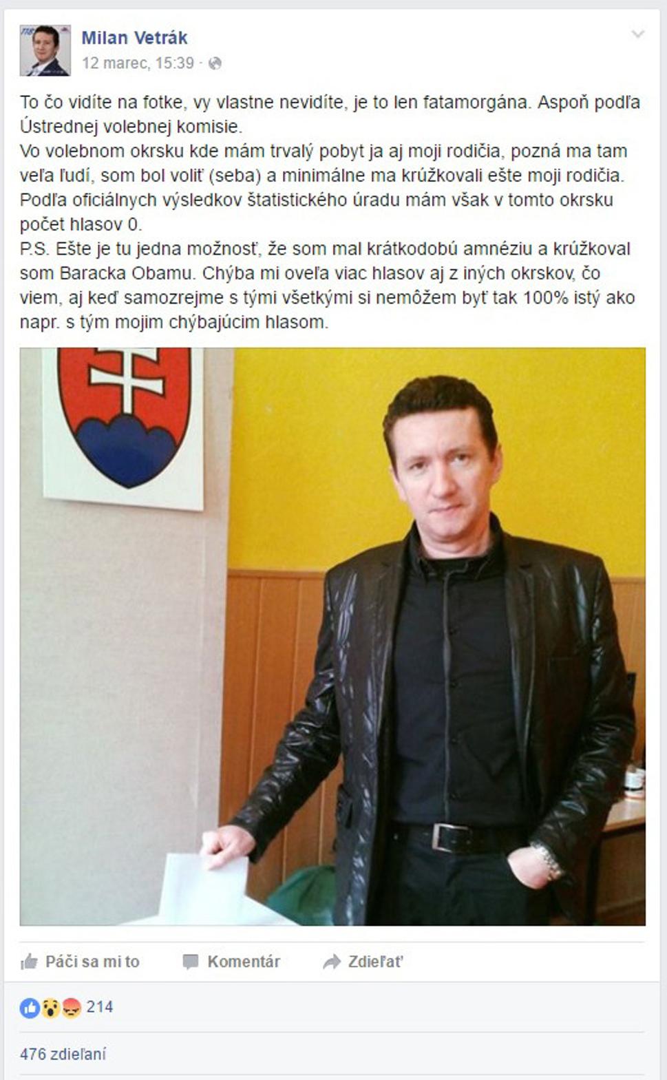 Vyjadrenie Milana Vetráka