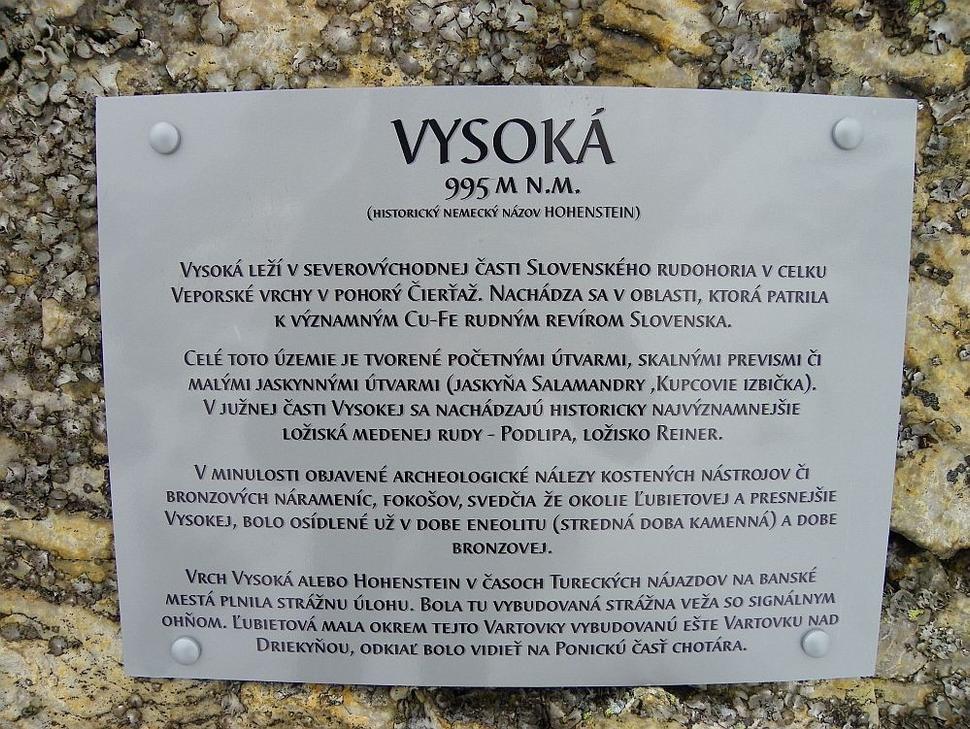 Vysoká skala - popis na informačnej doske.