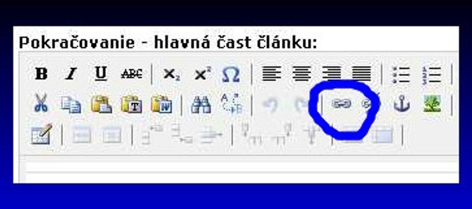 kliknúť na ikonu pre vloženie linku
