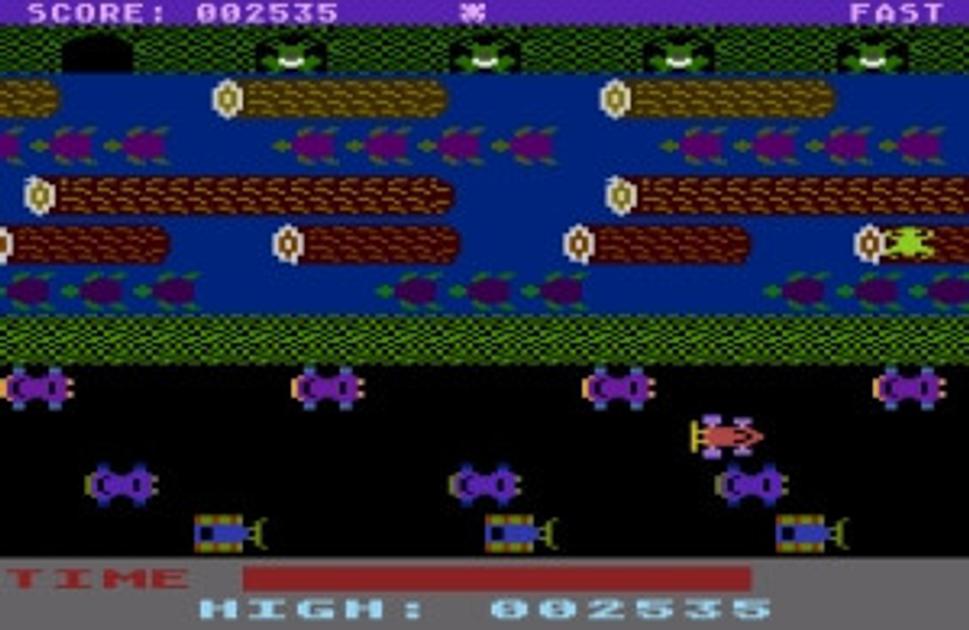 Obrazovka z klasickej počítačovej hry Frogger