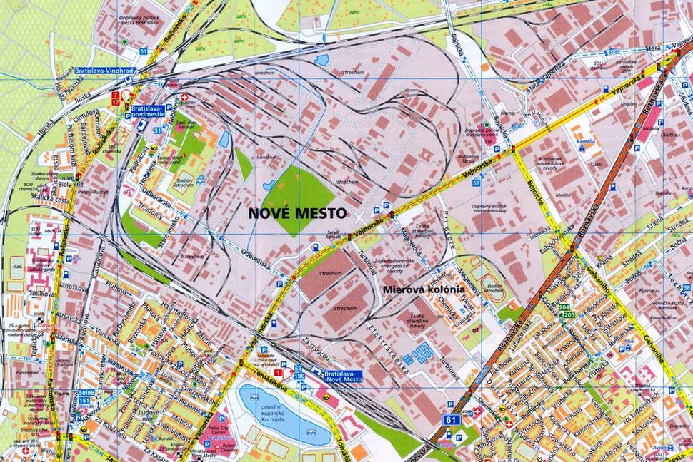 mapka Bratislavy z roku 1993 výborne znázorňuje aj vlečkový systém