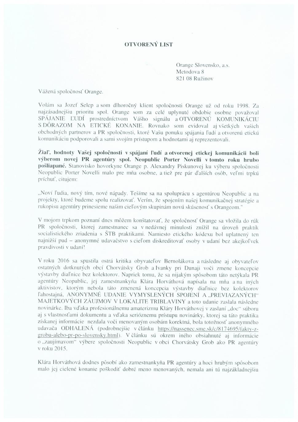Otvorený list pre Orange k PR agentúre - strana 1