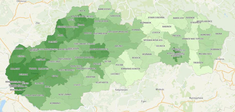 2. Výber poistného bez zohľadnenia prerozdeľovacieho mechanizmu. Čím tmavší farebný odtieň, tým je hodnota vyššia.