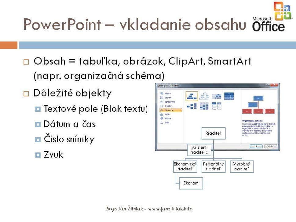 Microsoft PowerPoint - stručný návod - vkladanie obsahu