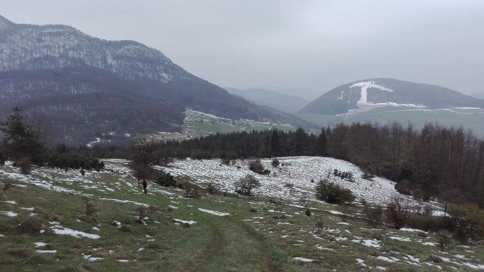 stúpanie zo Zliechova po modrej, v pozadí lyžiarsky svah na Javorinke