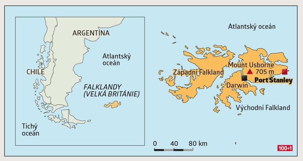 Falklandy pozostávajú z dvoch hlavných ostrovov, čiže Východných a Západných Falklánd a 776 menších ostrovov