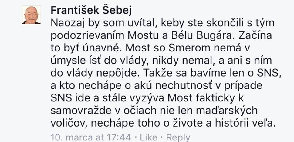Šebej pred voľbami