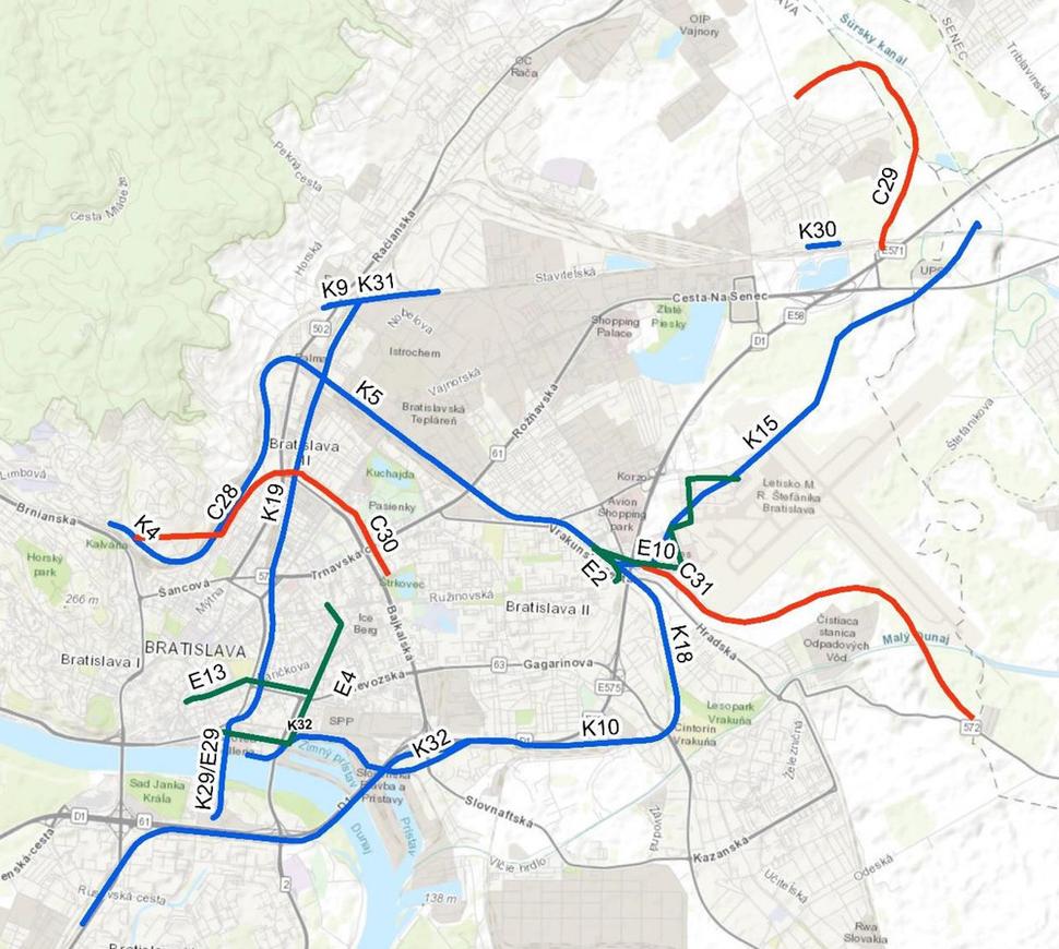 Infraštruktúrne opatrenia v zóne Bratislava - Plán udržateľnej mobility Bratislavského samosprávneho kraja.