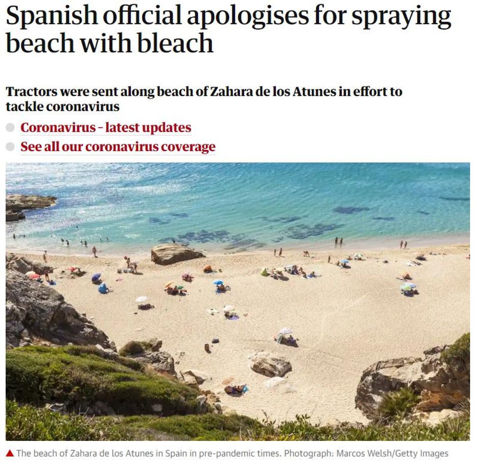 The Guardian- píše, o ospravedlnení Španielska za postrek pláží bielidlom