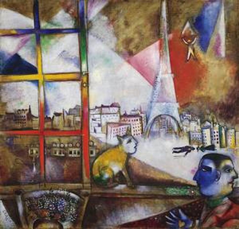 PARÍŽ CEZ OKNO olejomaľba od M. Chagalla