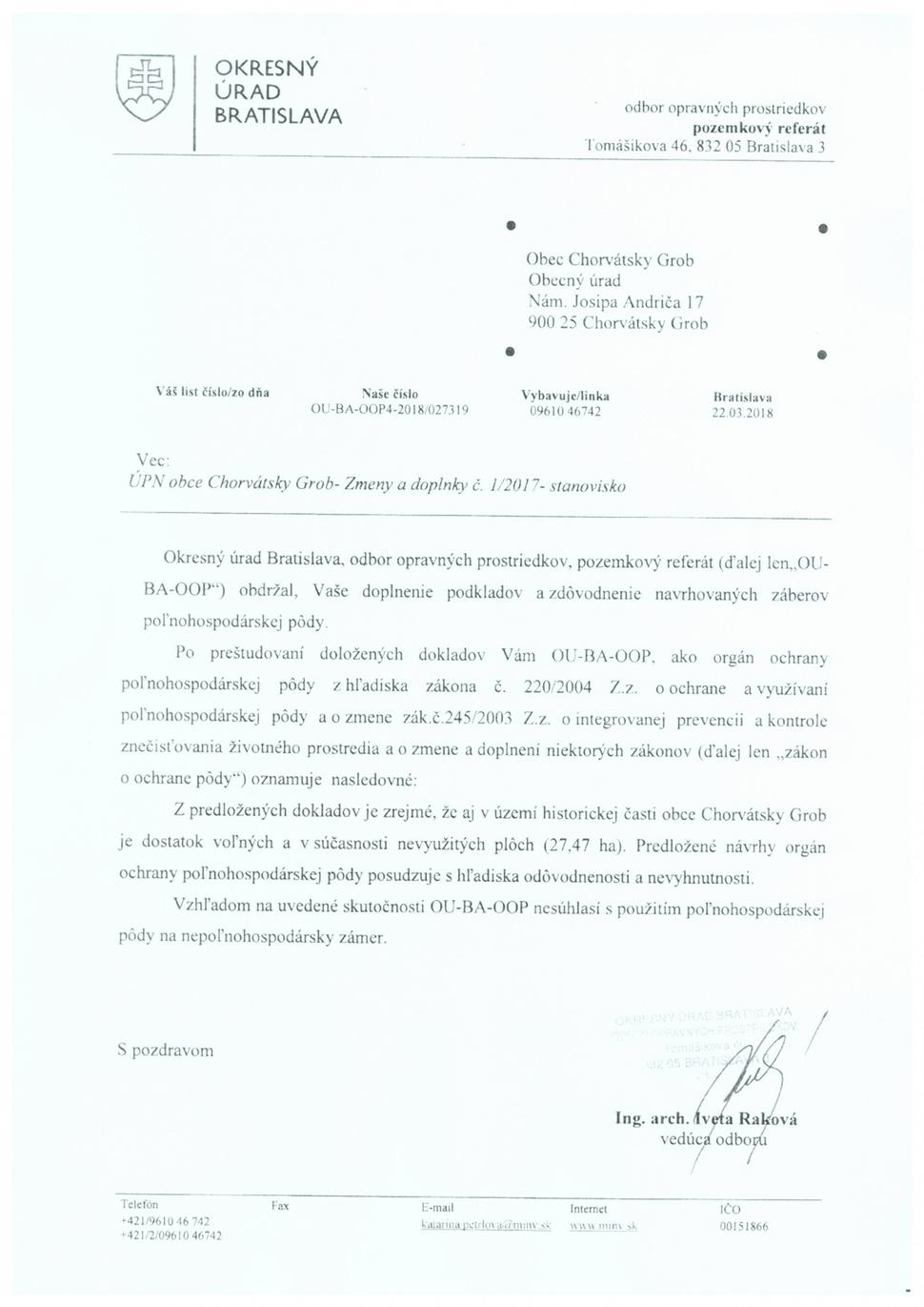 "OU-BA-OOP" Stanovisko k ÚP ZaD Ch.G. č. 1/2017