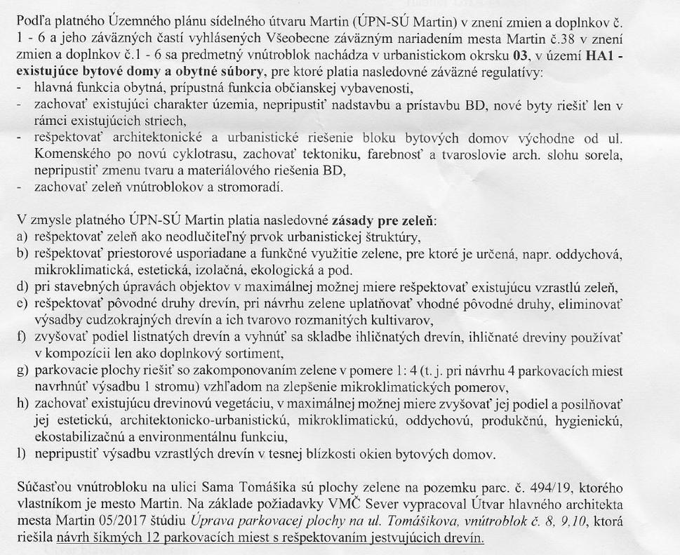 Záväzný regulatív a zásady pre zeleň pre ÚP danej lokality.