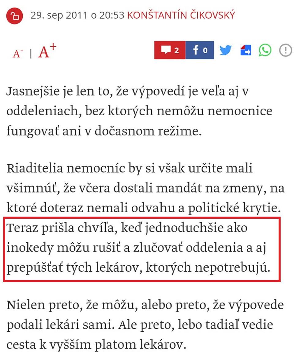 Čikovský, SME 29.9.2011, článok "Ešte 62".
