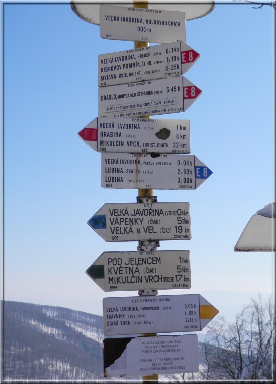 Súčasť európskej turistickej magistrály - vzdialenosti v km aj v min.
