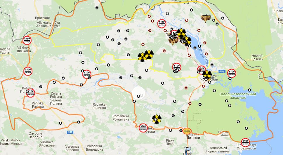Mapa černobyľskej zóny