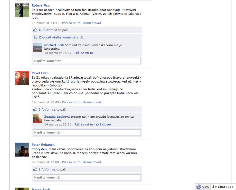 Facebook fan page strany SMER
