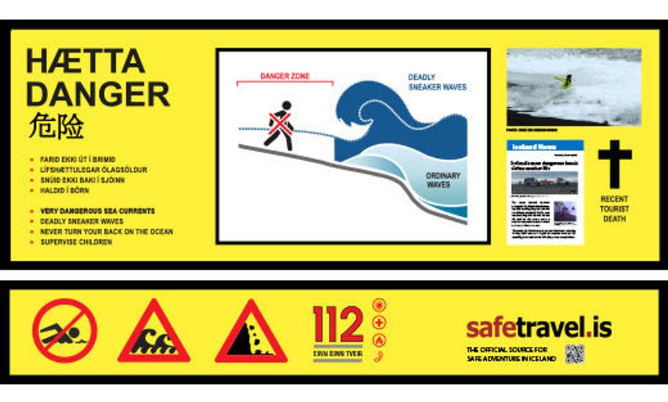 zdroj: https://safetravel.is/blog/sneaker-waves-reynisfjara-beach Takže tam nájdete okrem krásneho zážitku aj takéto upozornenia