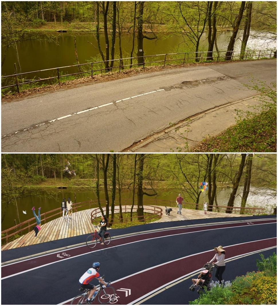 Vyhliadková plošina nad rybníkom, citlivo zasadená do prírodného prostredia, by zvýšila atraktivitu promenády
