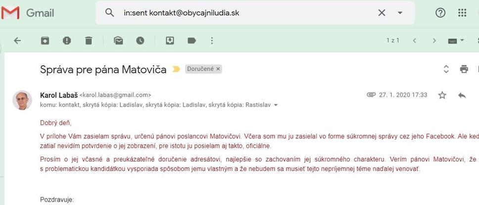Správa zaslaná Matovičovi