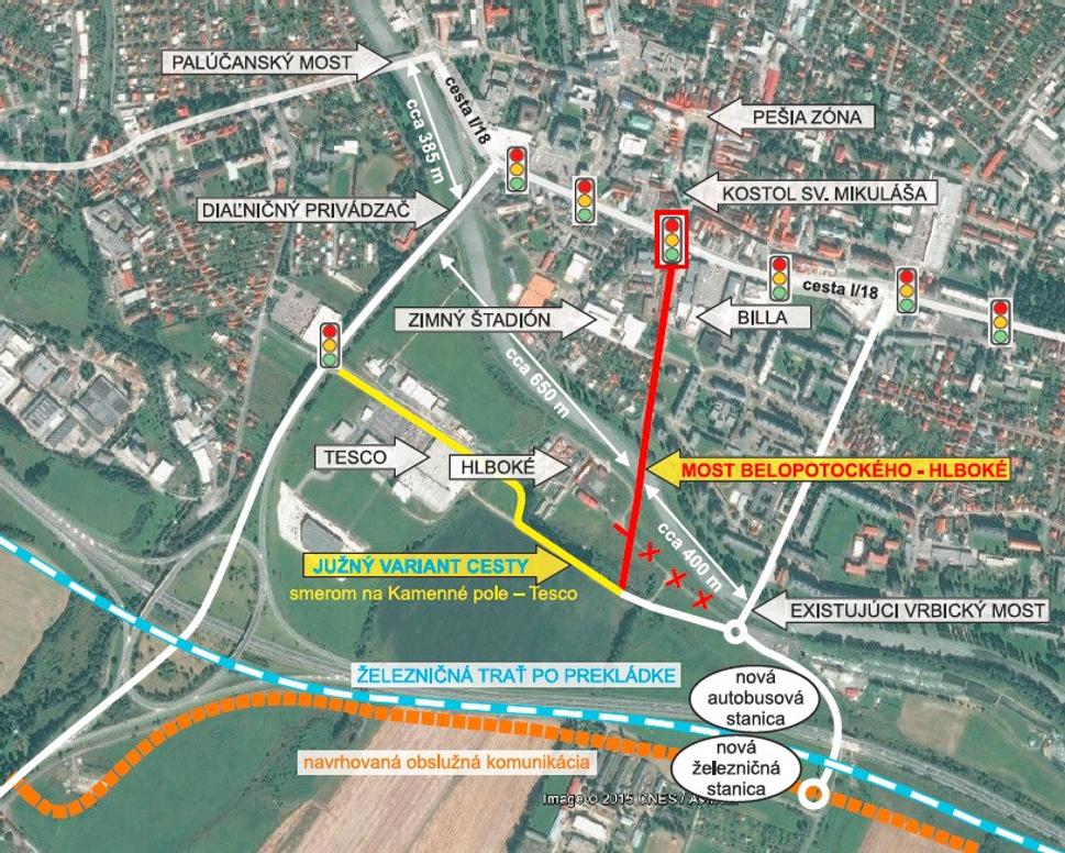 Plánovaná dopravná infraštruktúra - tretí most cez rieku Váh na úseku 1 km