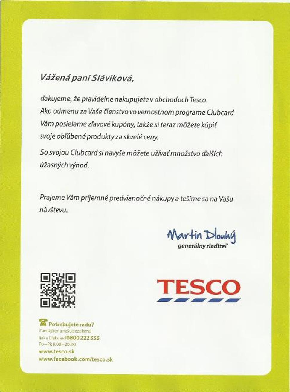 tesco poďakovanie