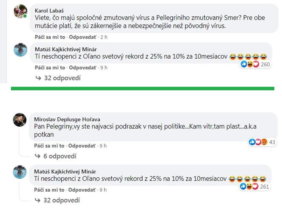 Názorná ukážka stavu komentárov po cenzúre na FB Peter Pellegrini