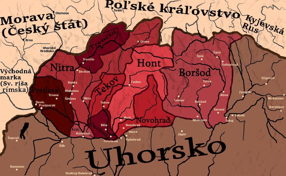 Rozdelené Nitriansko po územnej reforme Štefana I.