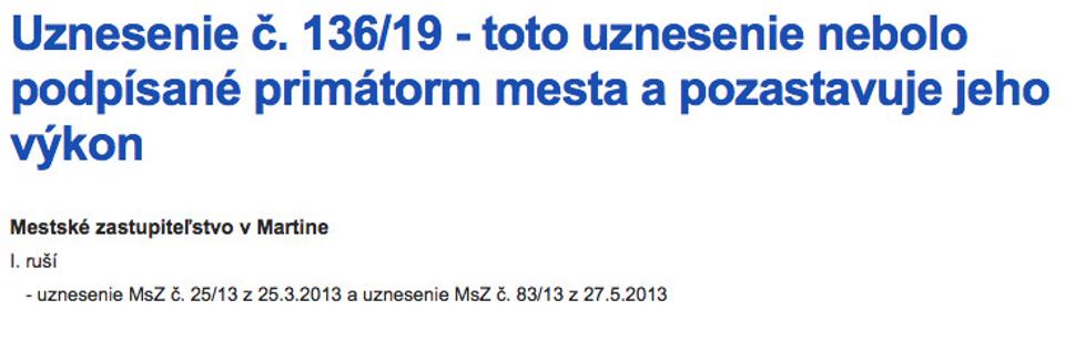 Primátor Ján Danko nepodpísal uznesenie demokraticky odhlasované poslancami zastupiteľstva