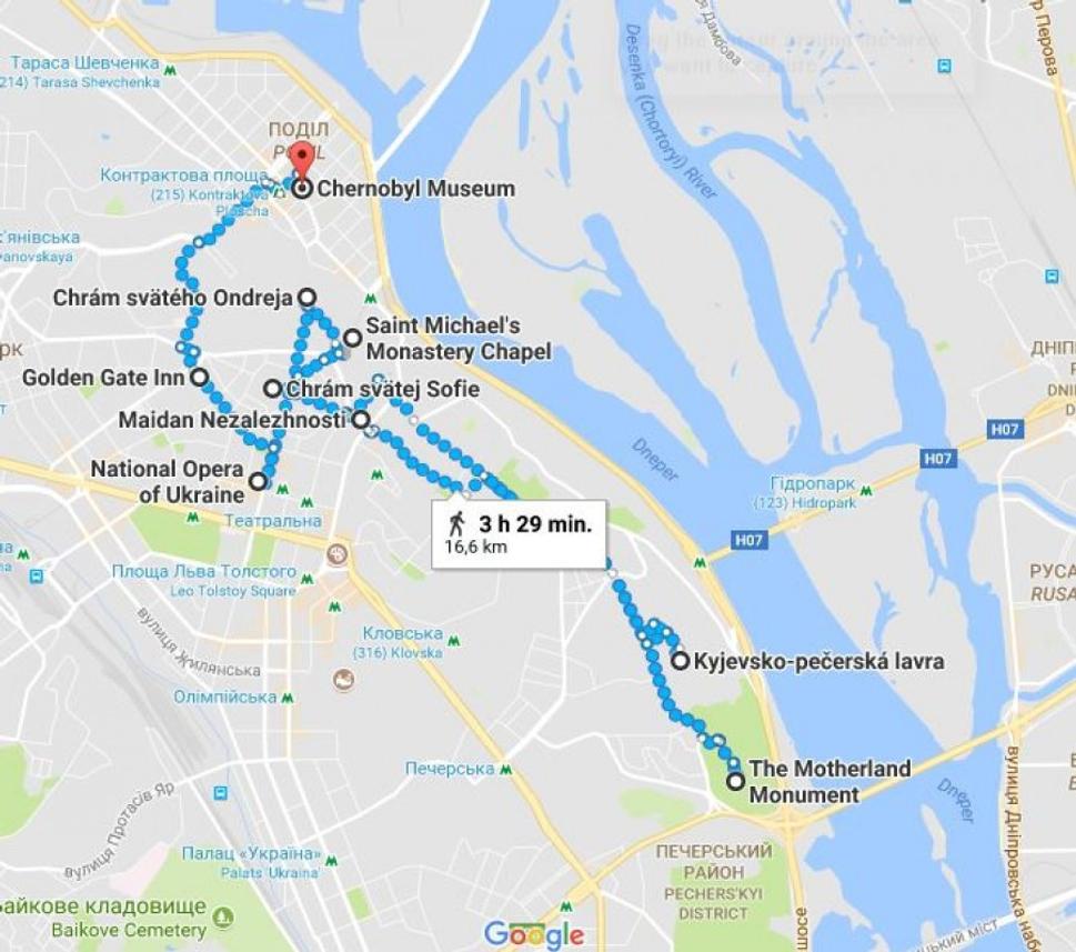 Mapa centra s vyznačenými pamiatkami
