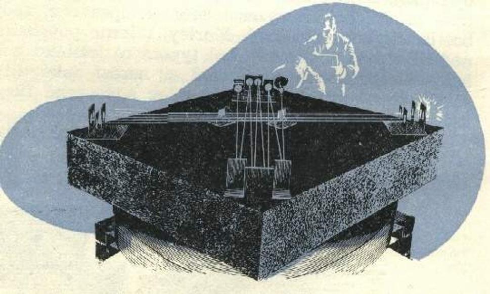 Technická príprava pre Michelsonov-Morleyov experiment. v r. 1881, ako ju videl ilustrátor populárno-náučnej publikácie M. Gardnera "Teória relativity pre milióny".