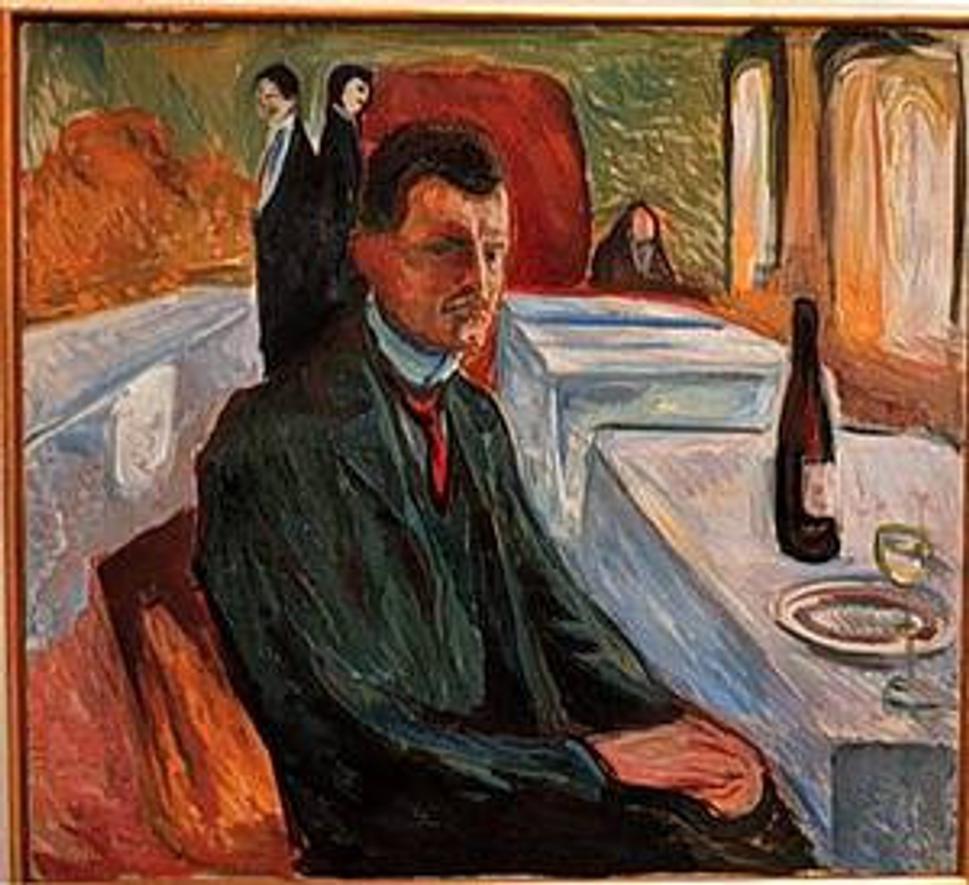 Edvard Munch: Self-portrait with bottle of wine
