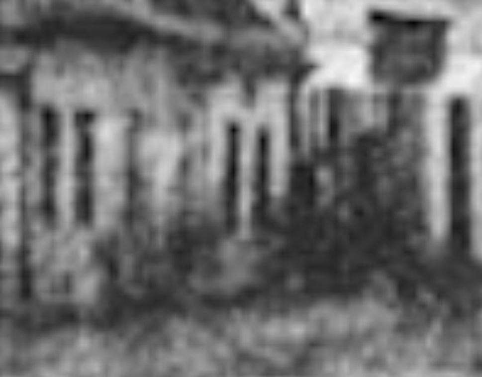 Výrez z kalotypie Prešporka cca 1841, pravdepodobne dvaja muži na koňom ťahanom voze.
