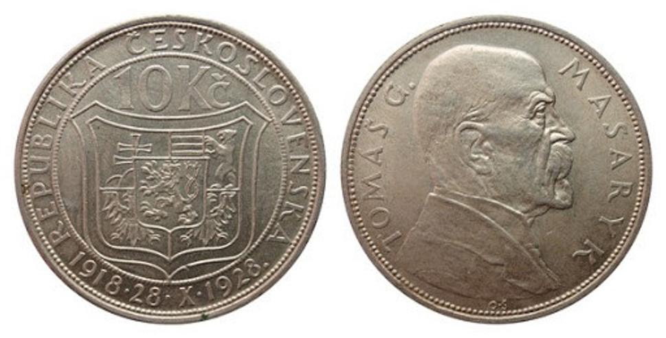 10 Korún - pamätná razba na 10. výročie vzniku ČSR