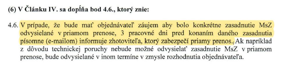 Časť dodatku, ktorou sa mesto Martin postavilo do úlohy cenzora, ktorý rozhoduje o tom, kedy televízia môže vysielať priame prenosy zastupiteľstiev a kedy nie.