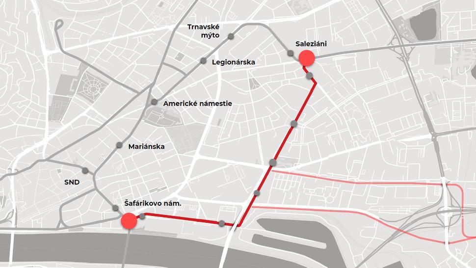 Mapa novej električky