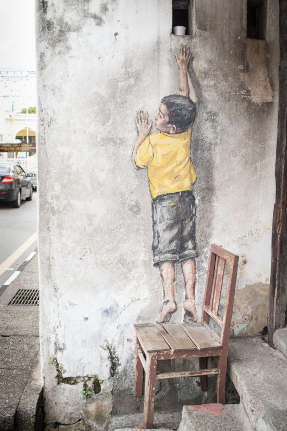 Penang Street Art - Boy on chair