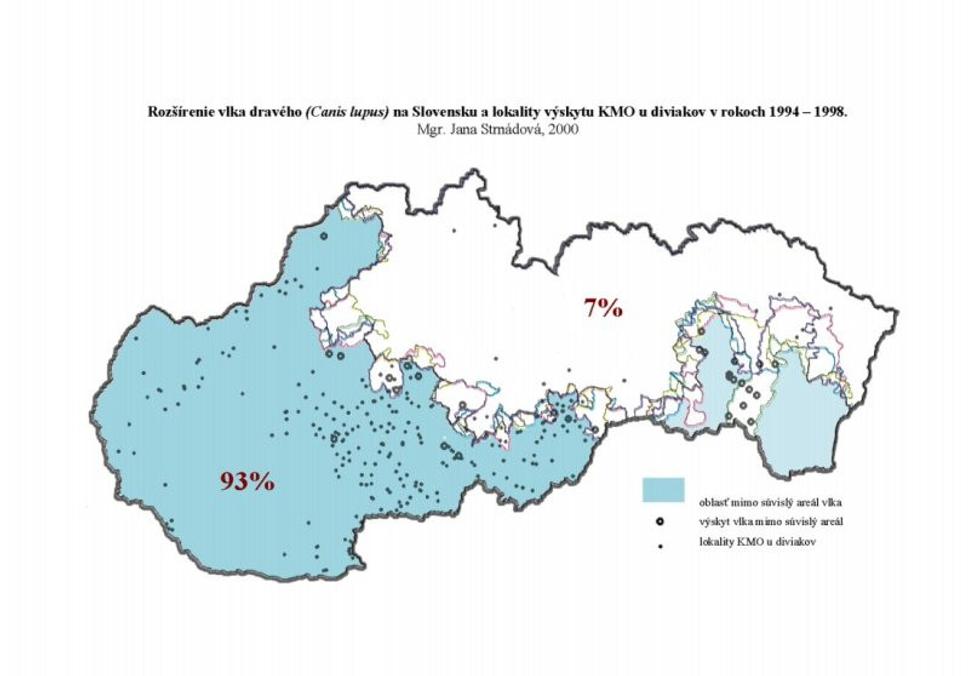 V rokoch 1994 - 1998 bol mor u diviakov zaznamenaný v 241 katastroch obcí, z toho 224 katastrov (93%!) bolo v miestach, kde sa vlci trvalo nevyskytujú.