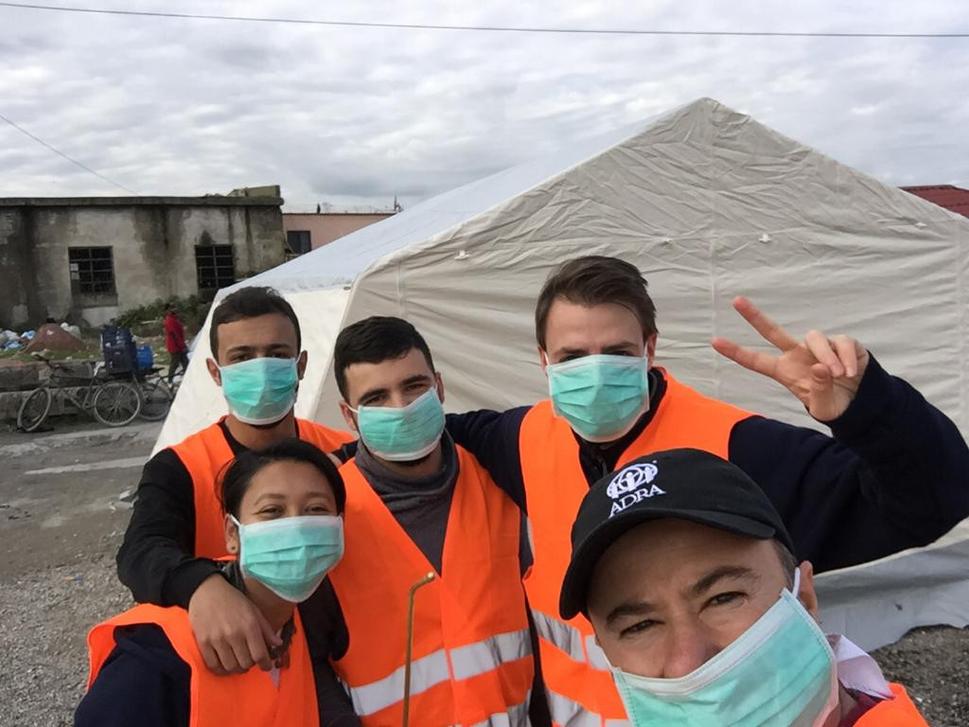 EUAV Volunteers, Laura and Cyriakus, during humanitarian response to earthquake in November 2019