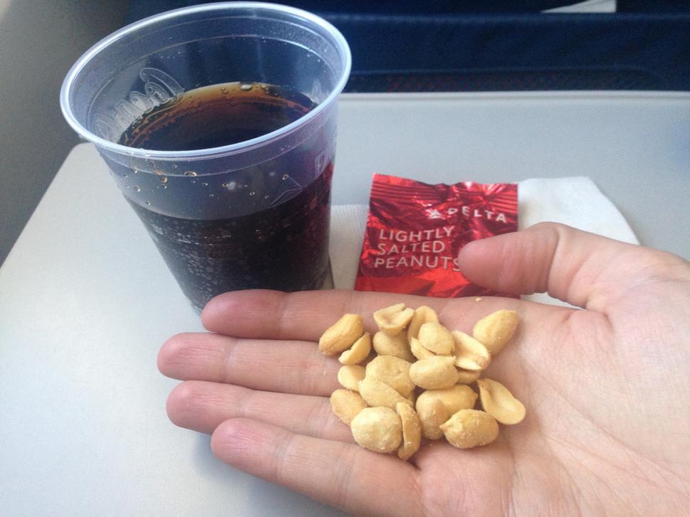 Občerstvenie počas 6 hodinového letu Delta Airlines