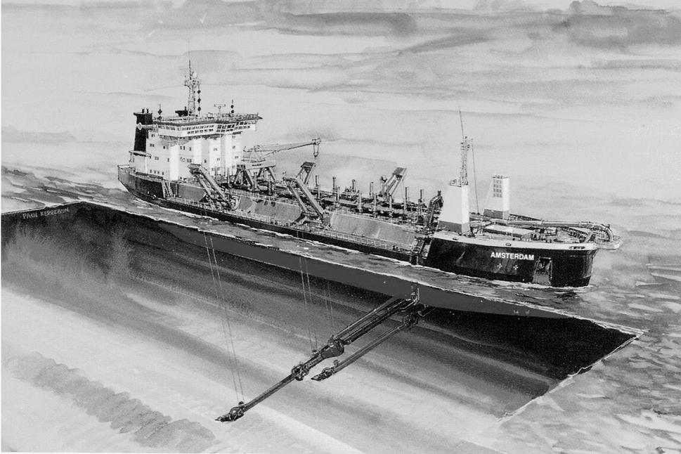 dredger - typ loďe, ktorým sa stavajú umelé ostrovy alebo prehlbujú vodné cesty - na dno sa spustia trubky akoby obrovského vysavača, ktoré pomocou výkonných púmp sajú piesok/bahno z dna a potom ho na inom mieste vysypú.