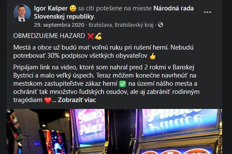 Je trojitý poslanec Igor Kašper za Rodinu alebo za hazard ?