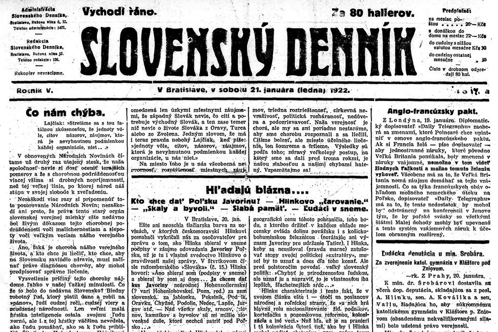 Zaujímavosti zo storočných novín (21. - 27.1.1922)
