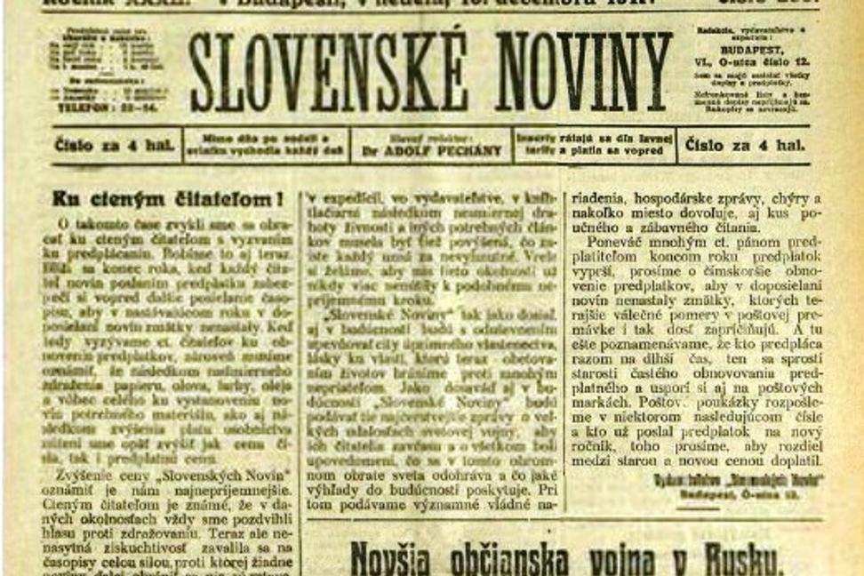 Zaujímavosti zo storočných novín (10. - 16.12.1917)