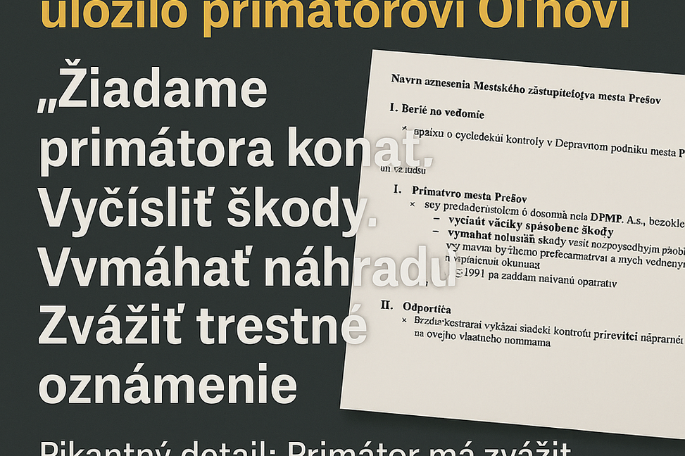 Prešov pod tlakom pravdy: Mestské zastupiteľstvo schválilo uznesenie, ktoré môže rozkryť škody v DPMP. Primátor má konať–aj voči vlastnému nominantovi